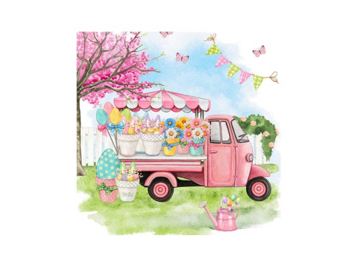 SERVIETTER – Påskebil med blomster – Easter Truck