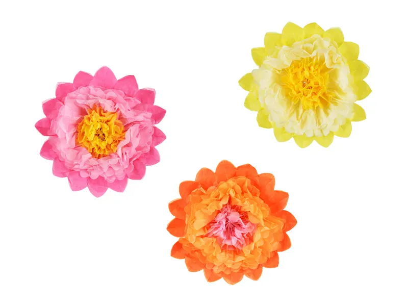 PAPIRBLOMSTER – Fargerike blomster – 3 pk – PartyDeco