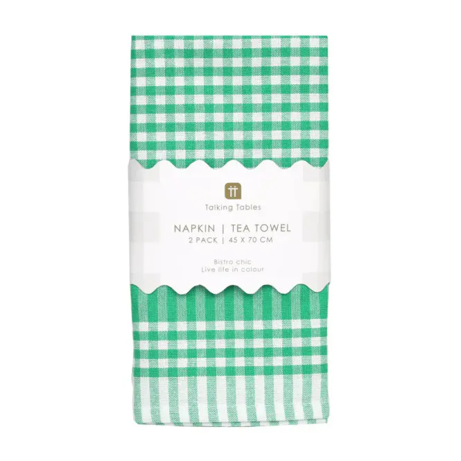 Hovedbilde KJØKKENHÅNDKLE / STOFFSERVIETTER – Gingham grønn og ...