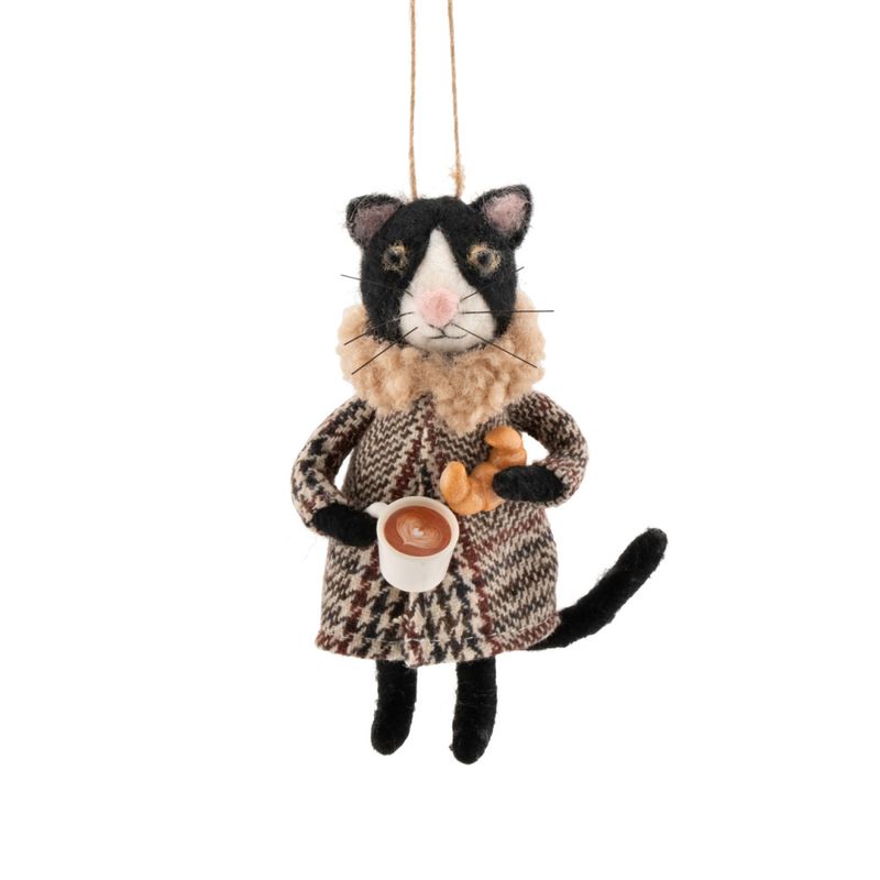 JULETREPYNT – Katt med kaffe & croissant – Sass & Belle