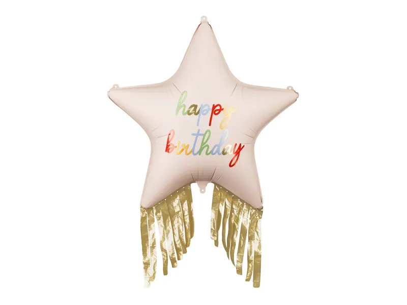 FOLIEBALLONG – Stjerne Happy Birthday med frynser – PartyDeco