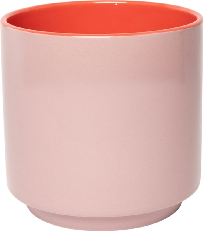 BLOMSTERPOTTE MED SKÅL – mellomstor – rosa og grønn