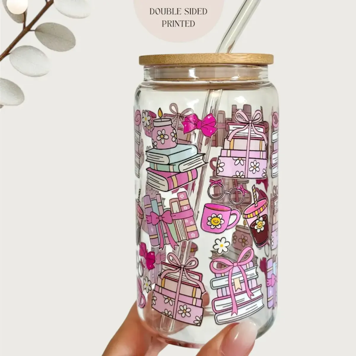 DRIKKEGLASS MED LOKK OG SUGERØR – Coquette Books – The Cute Cloud