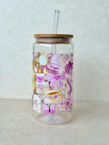 Hovedbilde DRIKKEGLASS MED LOKK OG SUGERØR – Prinsesseslott ...