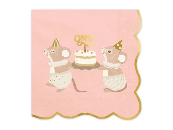 Hovedbilde SERVIETTER – 1 år Mus – Rosa – 12 pk ...