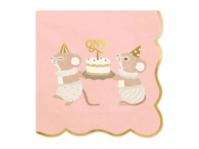 Hovedbilde SERVIETTER – 1 år Mus – Rosa – 12 pk ...