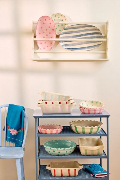 Hovedbilde  STOR ILDFAST FORM – Rund paiform grønne striper ...