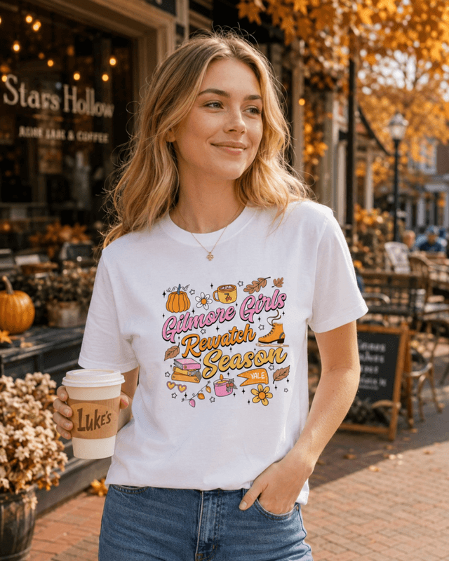 T-SKJORTE – Gilmore Girls Rewatch Season – Festligetrykk