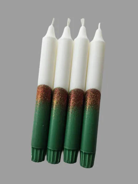 Hovedbilde HÅNDLAGET STEARINLYS – Rød glitter, hvit og grønn ...