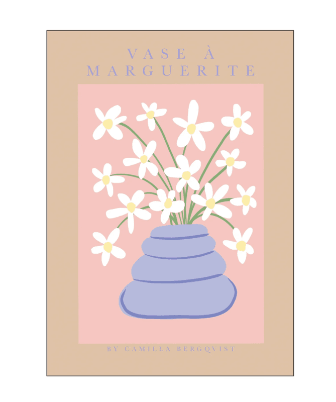 PLAKAT - VASE MARGUERITE BEIGE - 50 X 70 cm. - Camilla Bergqvist