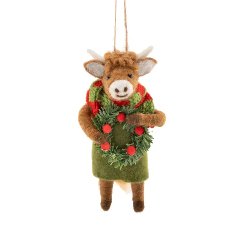 JULETREPYNT – Highland ku med julekrans – Sass & Belle