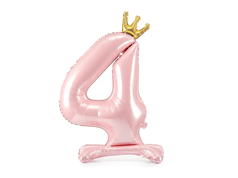 BALLONG – Tall 4 med krone – Lys rosa – PartyDeco