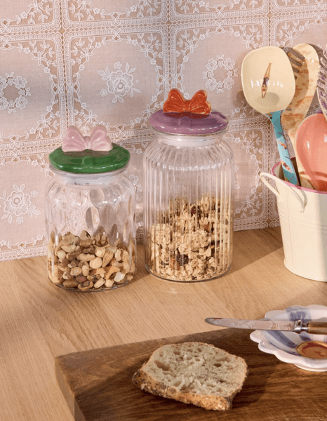 Hovedbilde STOR KRUKKE – Lilla med oransje sløyfe – Rice