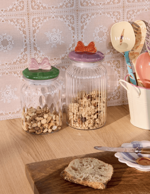 STOR KRUKKE – Lilla med oransje sløyfe – Rice