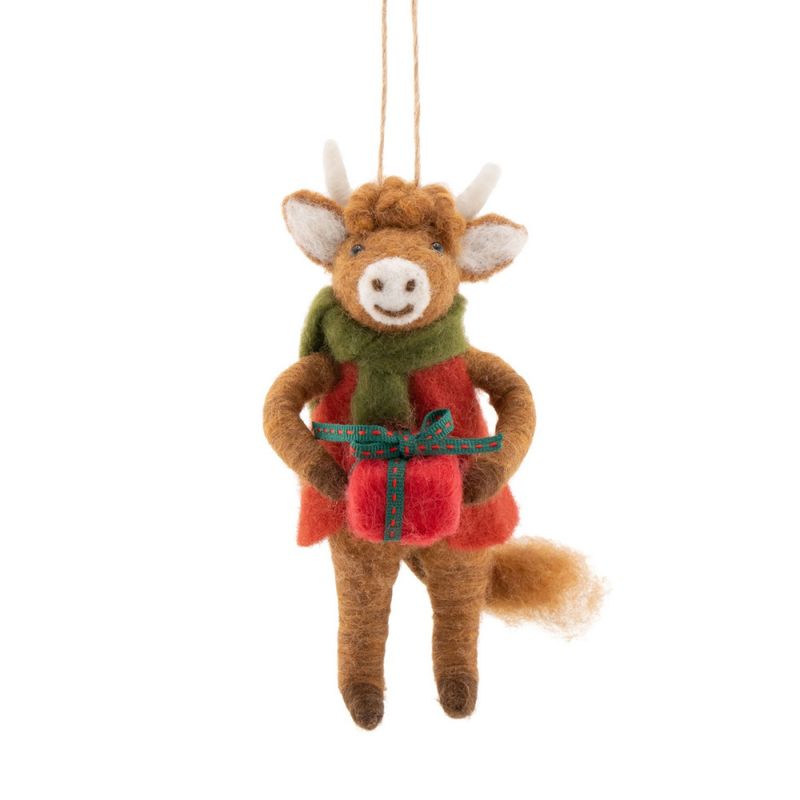 JULETREPYNT – Highland ku med julegave – Sass & Belle