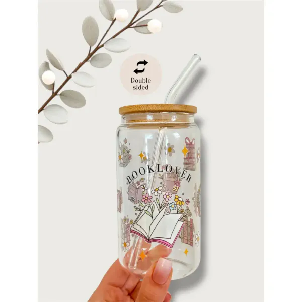 Hovedbilde DRIKKEGLASS MED LOKK OG SUGERØR – Book Lover – ...