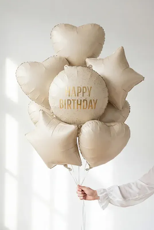 FOLIEBALLONG – Happy Birthday – Krem & Gull – PartyDeco