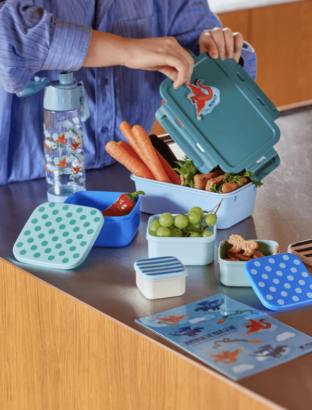 SETT MED 4 OPPBEVARINGSBOKSER – Blå – Striper og prikker – Rice