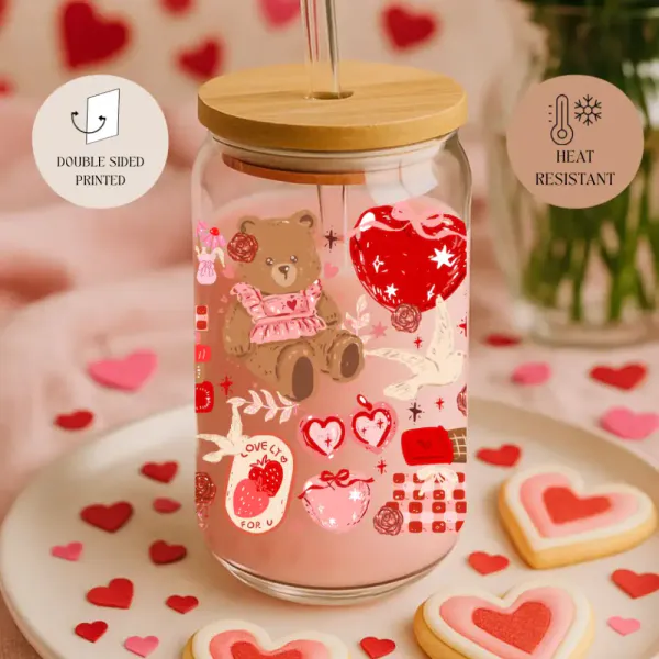 Hovedbilde DRIKKEGLASS MED LOKK OG SUGERØR – Bamse & Valentine ...